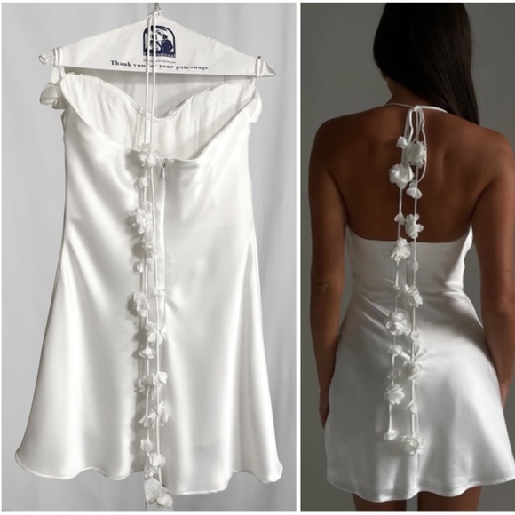 Meshki Dresses & Skirts - Meshki OTILLIE Rose Halter Mini Dress with Flower Ties Women’s White Medium